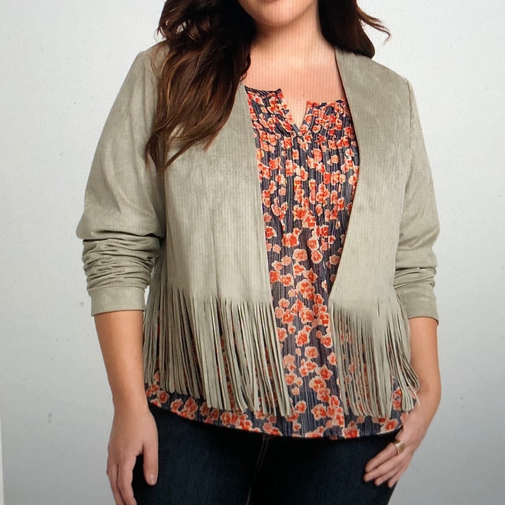 Torrid Size 4 Faux suede fringe jacket Grey